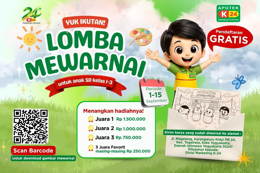 Ayo Asah Kreativitas Si Kecil, Ikuti Lomba Mewarnai HUT ke-24 Apotek K-24 Berhadiah Jutaan Rupiah!